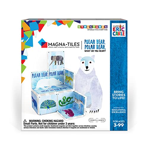 Image of CreateOn Magna-Tiles polar bear, What Do You Hear? eric carle (The Very Hungry Caterpillar) Set, Books for Kids’ Building Toys, Magnetic Tiles Toys for Ages 3+, 16 Pieces
