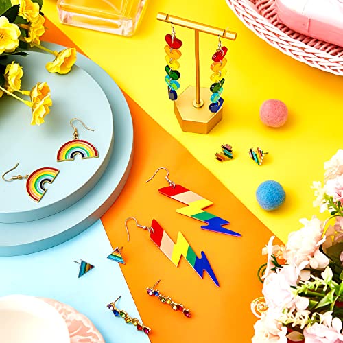 Hicarer 6 Pairs Rainbow Pride Earrings Lightweight Chain Rainbow Love Wins Dangle Mesh Drop Clip on Earrings for Women (Cute Style)4