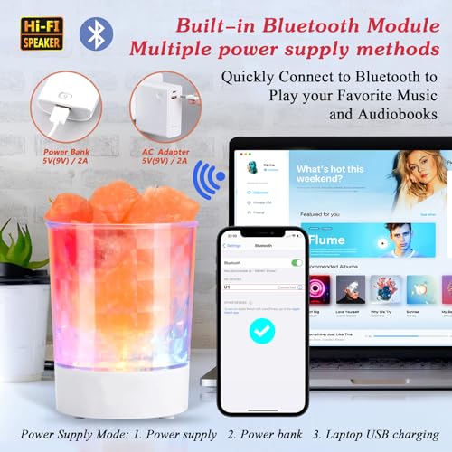 Image of Himalayan Music Salt Lamp, Natural Crystal Salt Rock Lamp, Colorful Night Lights with Dimmer Sleep Aid, Aromatherapy Decompression, Music Light Gift for Loved Ones