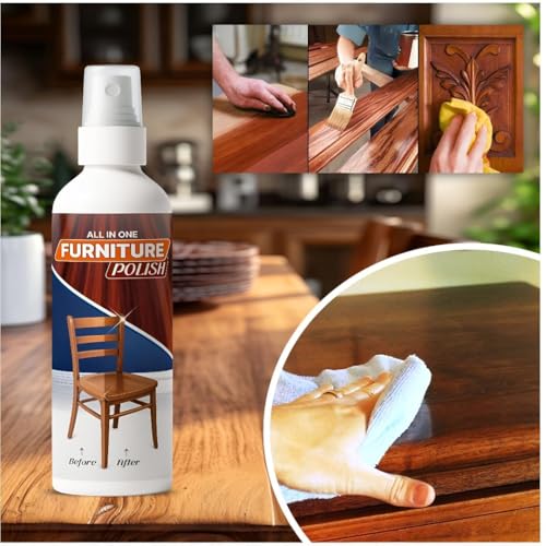 Image of All-in-One Wood Furniture Polish Spray (100ml) with Applicator Sponge | Scratch Remover, Cleaner, Shiner & Protector for Wooden Surfaces | Restores Natural Gloss Finish (Pack of 1)