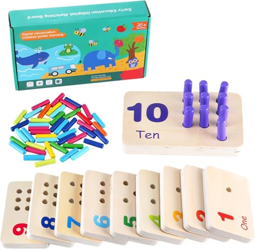 Gserin Hölzerne Zählung Zahlen Peg Board für Kinder, Montessori Mathe Spielzeug für Kleinkinder, Mathe Manipulatives Vorschule frühes Lernen Bildungsmaterialien für Kinder 3 4 5 6 7