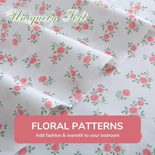 Image of MUXHOMO Full Size 4 Piece Sheet Set, Soft Breathable Bed Sheet Set for Bedroom with Deep Pocket Up to 16 inch, Wrinkle-Free & Cooling Bedding for Oeko-TEX Certified - Floral Pink