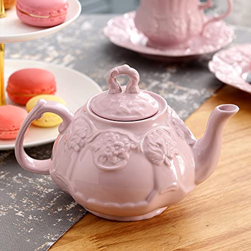 Kubek do kawy i herbaty filiżanki do espresso elegancki różowy ceramiczny zestaw do herbaty Retro porcelanowa filiżanka do herbaty garnek brytyjski kwiatowy czajniczek ku