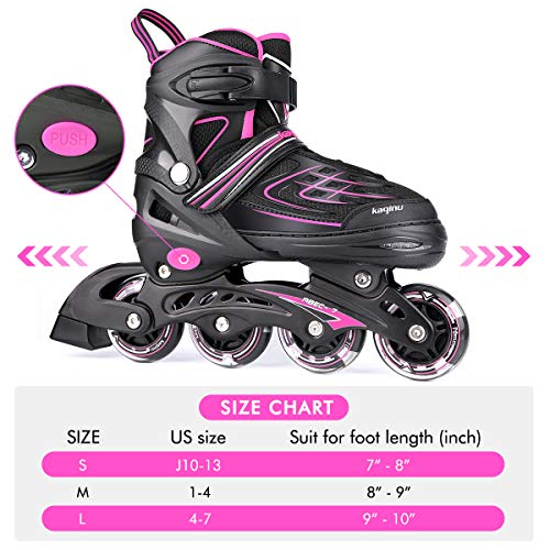 Kaqinu Adjustable Inline Skates, Outdoor Roller Blades Skates With Full Illuminating Wheels For Women, Kids, Girls And Boys (Pink, S) #TOP5