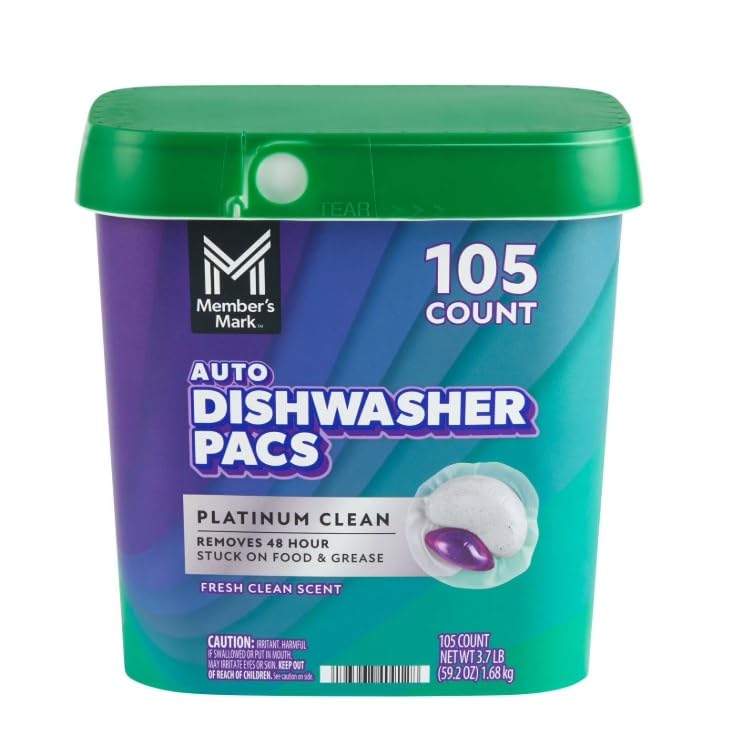 member's mark platinum clean automatic dishwasher pacs, fresh clean, 105 count