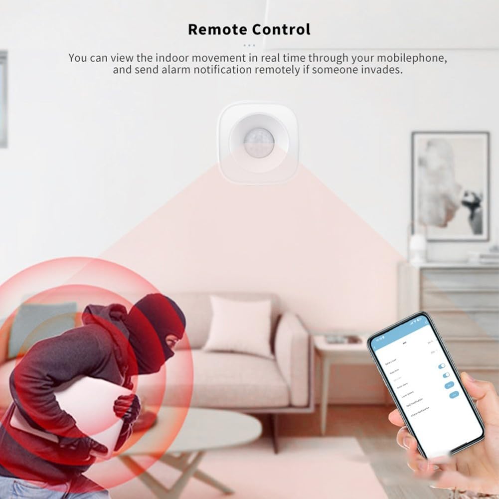Sensor de movimiento inteligente, detector de sensor de movimiento PIR, sensor de alarma antirrobo inalámbrico inteligente para el hogar, compatible con la aplicación TUYA/Smart Life (4 x Wi-Fi)