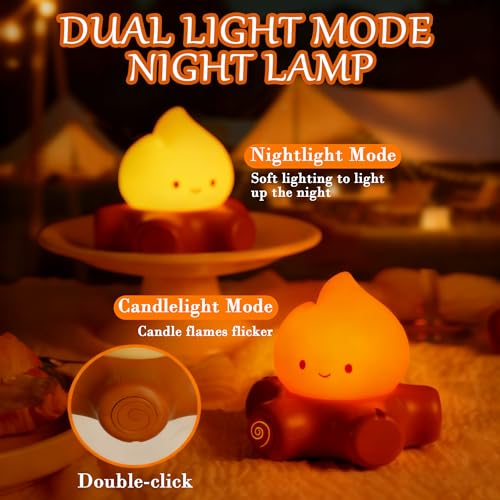 Pipihome Campfire Night Light, LED Flames Table Lamp, 2 Modes Dimmable Rechargeable Bedside Lamps with White Noise, Desk Bedroom Accessories Home Decor, Cute Gifts for Women Kids - Image 3