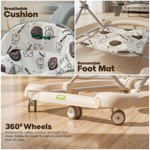Image of Baybee Little Glide 2 in 1 Baby Walker & Rocker | Baby Walkers for 6-18 Month Baby Boy & Girl | Push Walker with Parent Handle, Foot Mat, 360 Wheels & Musical Toy Tray (Beige)
