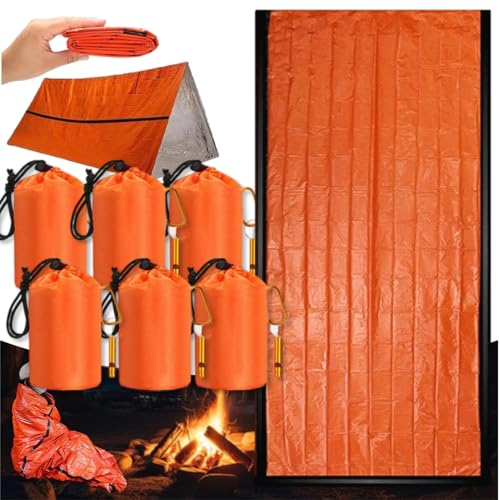 Emergency Sleeping Bag with Whistle, Portable Emergency Survival Bag, Lightweight Pocket Size Emergency Sleeping Bag, Waterproof Thermal Bivy Sack for Camping, Hiking (6)