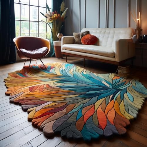 Image of Carpet for livingroom Bedroom Hall 6x8 feet Size Irregular Shape Abstract Pattern High Low Soft Pile Handmade Quality Antiskid Antislip Backing Soft Newzealand Wool Rugs.