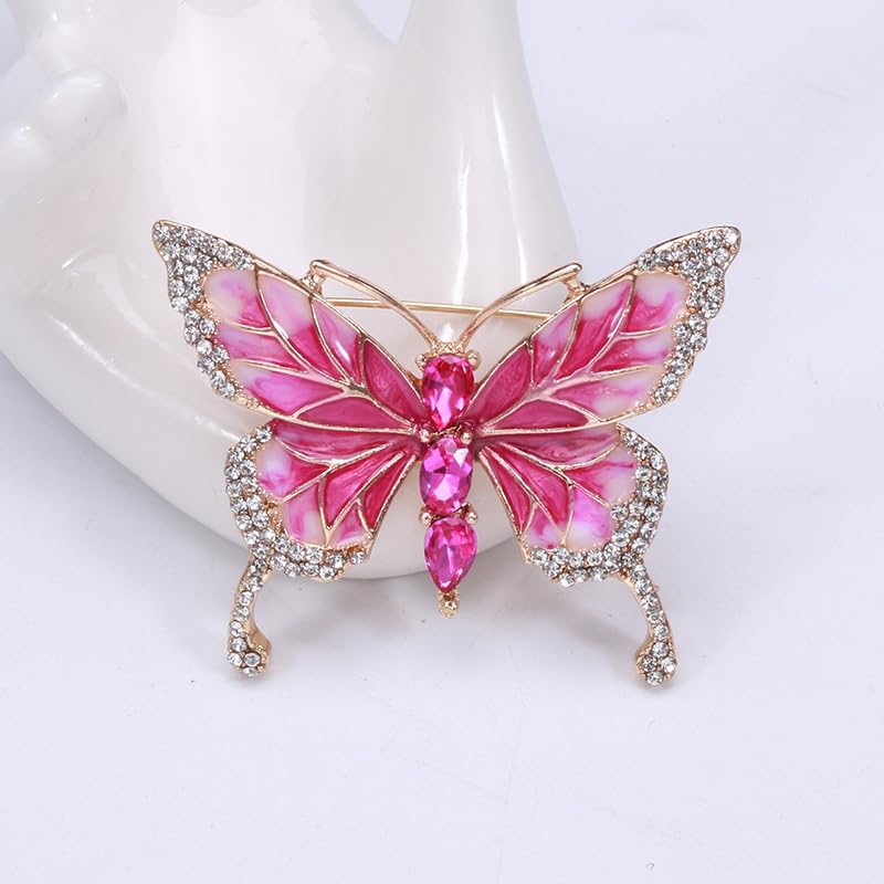 Image of Pink Butterfly Brooches and Pins Crystal Butterfly Insect Safty Pin Dress Coat Suit Decor