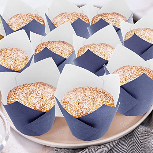 200 Packs Tulip Cupcake Liners Paper Baking Cups Greaseproof Muffin Liners Grease Resistant Cupcake Wrappers For Weddings Birthday Baby Showers Cake Balls Muffins Candy Jelly Party Supplies(Dark Blue) #TOP3