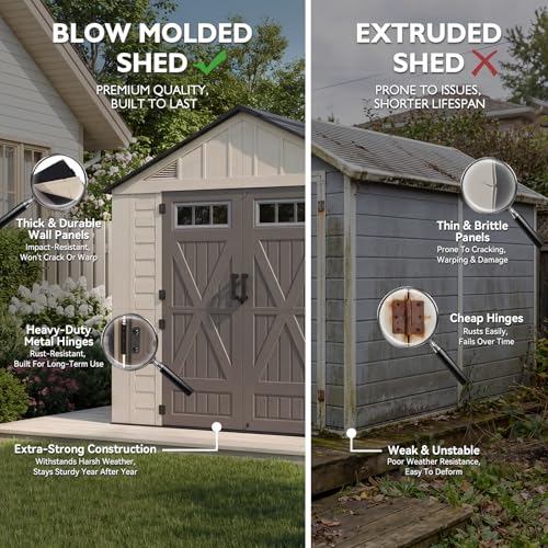 Image of LazySunsets 8x10 Ft Outdoor Storage Shed with Light, Large Resin Outdoor Shed with Floor Included, 3 Windows & Lockable Door, Garden Plastic Storage Sheds for Bike, Lawn Tools, Garbage Can