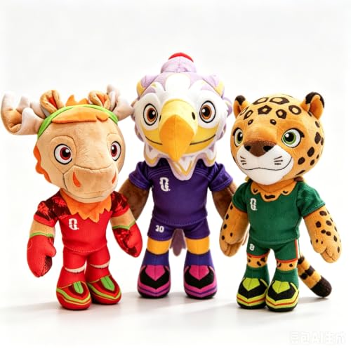 Kliveco 3Pcs World Cup Mascot 2026 12 Zayu the Jaguar/Maple the Moose/Clutch the Eagle Plush Toy Soft Stuffed Animal Mascot Official Licensed Collectible Game (3Pcs)