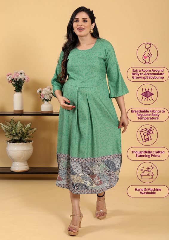 Image of RITIJYA Zipless Feeding Kurtis & Dresses for Women | Zipless Maternity Wear Gown Pregnancy Dress for Nursing Mothers | Viscose Rayon | Stylish & Comfortable | S to 4XL | Washable & Durable