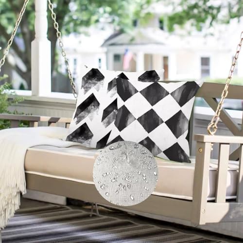 Housse coussin 70x70 cm lot de 4 canapé noir géométrique imperméable en lin
