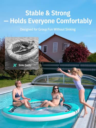 Image of Niphean Inflatable Water Hammock for Adults, 8FT Round Floating Ring with Center Stability Pod & 2 Cup Holders, Pool Floats Adult, Heavy Duty Float Ring for for Lake, River & Pool