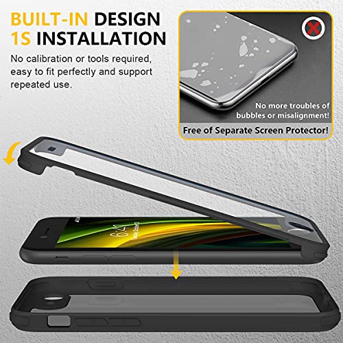 Image of Miracase for iPhone SE Phone Case 3rd /2nd Generation 2022 2020 Full-Body with Built-in Glass Screen Protector, Heavy Duty 360 Protective Shockproof Bumper Cover for iPhone 8 /SE 4.7 Inch, Black
