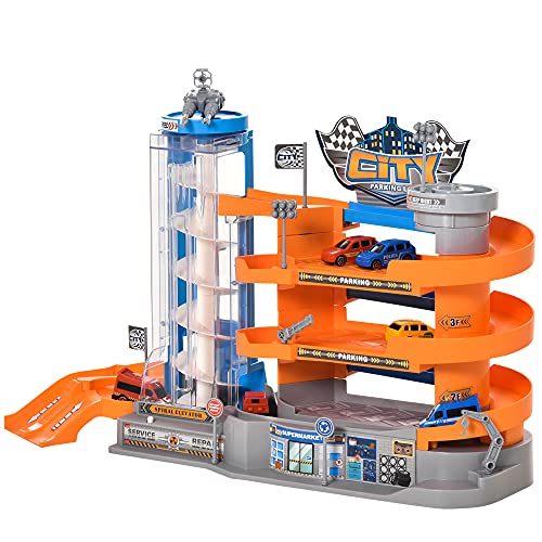 CELMAN Set da gioco per bambini – Multifunzionale auto giocattolo Parcheggio con ascensore e officina con 3 auto in metallo, elicotteri e accessori, giocattolo per bambini dai 3 4 5 6 7