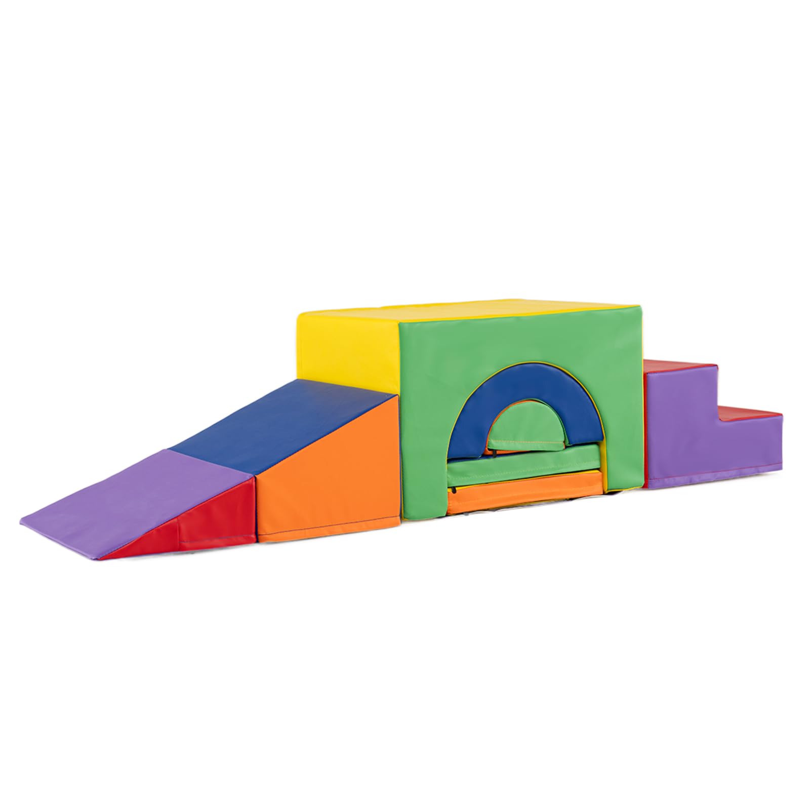 COSTWAY Kids Soft Play Set, 7-Piece Toddler Foam Climbing Blocks with Waterproof PU Leather, Indoor Baby Climb and Crawl Activity Playset for Sensory Motor Skills (Colorful)