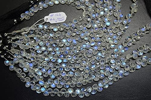 Pierre de lune coeur perles facettées rainbow moonstone 6mm