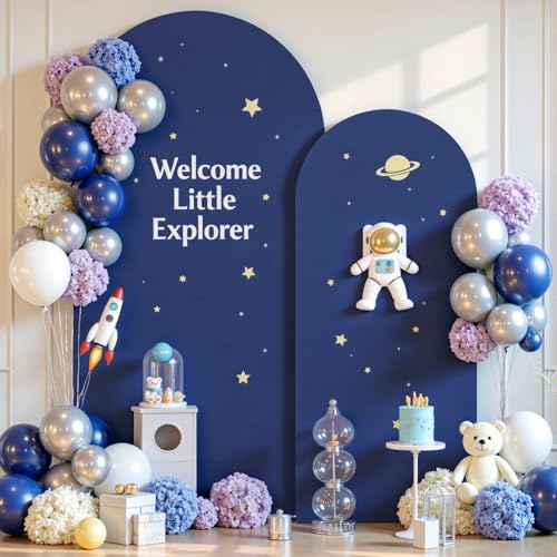 Image of Navy Blue Arch Backdrop Cover Set of 2 Spandex 7.2 and 6ft Arch Covers Stretchy Backdrop Wedding Balloon Arch Stand Covers for Birthday Party Baby Shower Bridal Shower Banquet Photo Arches Background