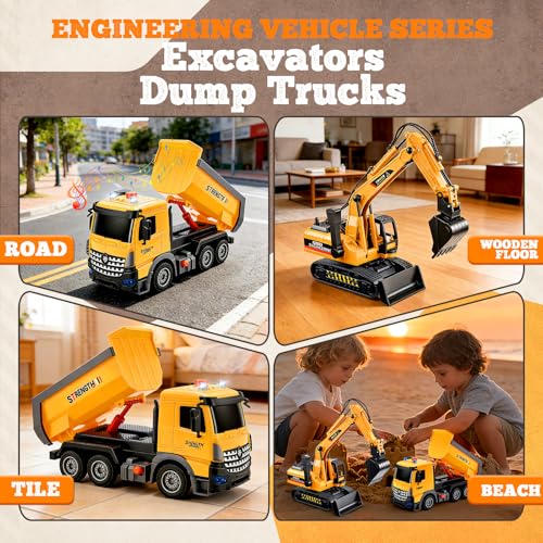 EUCOCO Kinderspielzeug ab 3 4 5 6 7 8 Jahre, LKW Autotransporter Bagger Spielzeug ab 3-8 Jahre Junge Mädchen Geschenk Junge 3-8 Jahre Baustellenfahrzeuge Kinder Geburtstagsgeschenk Junge 3-8 Jahre