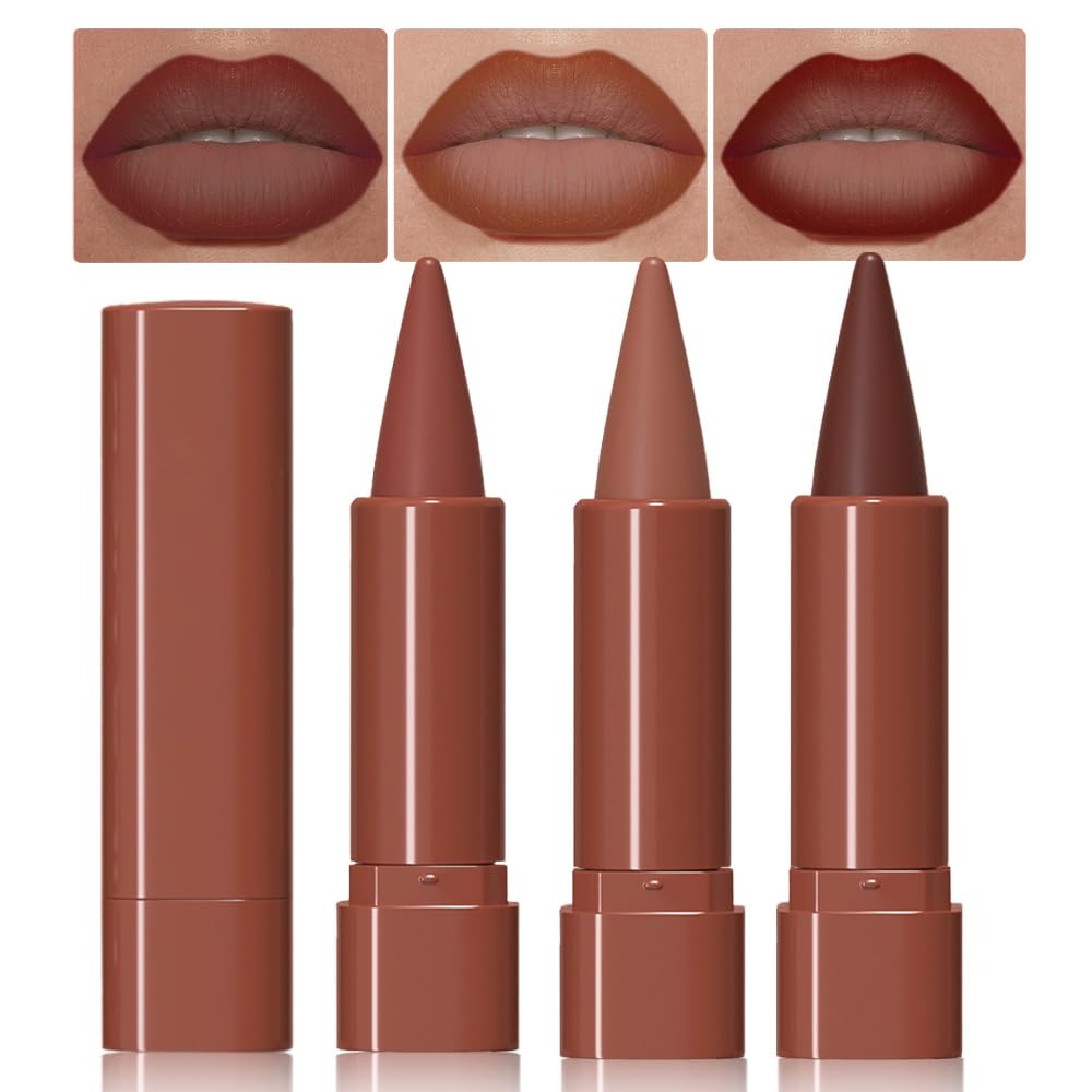 3Pcs Matte Lip Crayon Lip Liner and Lipstick Combo Sets, Gradient Matte Lip Bar Lipstick And Lip Liner Set, Contour Gradual Ombre Effect Lip Pencil For Old Women, Long Lasting Waterproof Smudge Proof