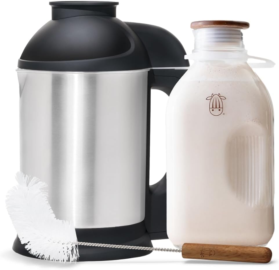 Almond Cow Nut Milk Maker Essentials Bundle - Includes Plant-Based Milk Maker, 60 fl oz Glass Pitcher with Lid & Spout, and 13” Cleaning Brush - DIY Nut Milk, Perfect Accessories for Homemade Nut Milk
