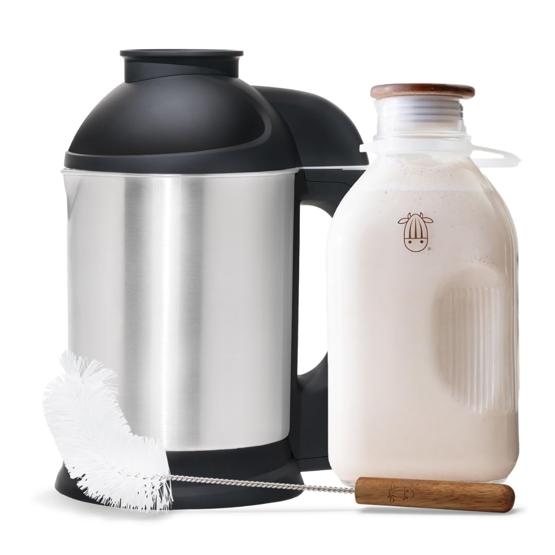 Almond Cow Nut Milk Maker Essentials Bundle - Includes Plant-Based Milk Maker, 60 fl oz Glass Pitcher with Lid & Spout, and 13” Cleaning Brush - DIY Nut Milk, Perfect Accessories for Homemade Nut Milk image 1