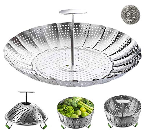 Vegetable Steamer Basket,Stainless Steel Folding Steamer with Extending Removable Center Handle Insert