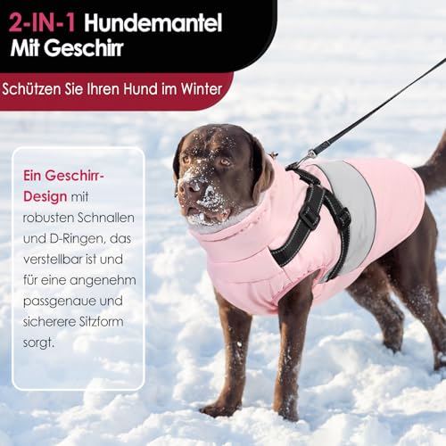 AOFITEE Hundemantel Winter Grosse Hunde, Warme Hundejacke Wintermantel mit Geschirr, Wasserdicht Hunde Winterjacke Warmer Hundemäntel Fleece Winterweste für Labrador, Windhund, Golden Retriever, 2XL
