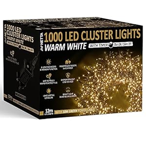 Christmas Tree Lights Cluster Lights 1000 LED – 8 Hours On Timer, 8 Light Modes, Plug in, Waterproof Indoor & Outdoor…