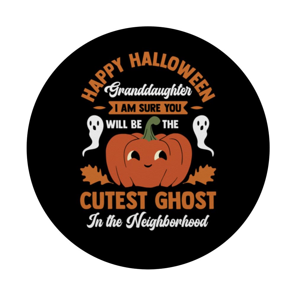 Happy Halloween Granddaughter Cutest Ghost In Neighborhood PopSockets Swappable PopGrip, Black - Image 3