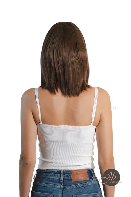 Miniatura 4 de JBEXTENSION RONA - Peluca corta y lacia de 14 pulgadas con flequillo, color marrón, longitud al hombro, sin pegamento, pelucas sintéticas naturales