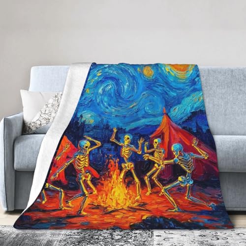 Starry Night Skull Throw Blanket Soft Cozy Warm Blanket Women Men 60"X50" Throw for Couch Bedroom Home Decor