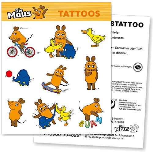 9 Tattoos * DIE SENDUNG MIT DER MAUS * für Kindergeburtstag und Mottoparty...