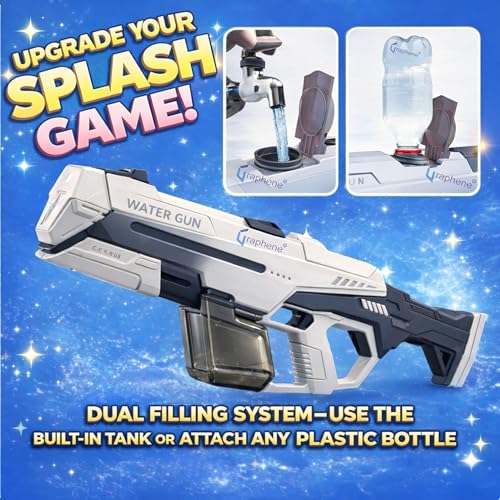 Image of GRAPHENE Electric Water Gun Holi Pichkari 2 in1 Automatic Manual Mode Holi Pichkari 32 ft Long Range High Pressure Squirt Water Gun Rechargeable 1 Extra Battery Boys Girls (White and Grey)