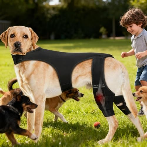 Opdestn Hunde Hüftbandage - Einstellbare Gelenkmanschette - Hunde Hinterbein Orthese mit 4 Metall Stabilisatoren,für Spaziergänge, Wanderungen, Training, Outdoor Aktivitäten, Park, und Reisen