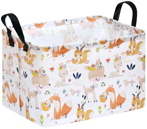 Image of Kids Gift Shelf Nursery Storage Basket Laundry Hamper Storage Box and Bins for Home Clothes with Handles (Flower Deer)