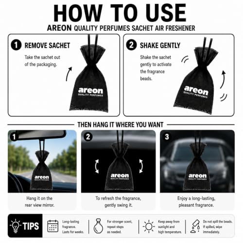 Image of AREON Pearls Black Crystal Hanging Air Freshener, Quality Perfume Pack of 1 | Long Lasting Fragrance - Premium Quality Perfume - Eliminates Unpleasant Odors - Ideal for Car - Home - Office - Wardrobe
