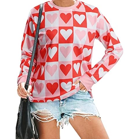 KIDDAD Valentine's Day Sweatshirt Women Love Heart Graphic Pullover Tops Casual Long Sleeve Tee Shirt, Red, Large Cover