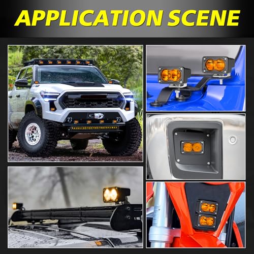 Image of Amber LED Pods, AKD Part 3 Inch CREE LED Amber Fog Lights Pods 40W Spot Flood Combo Off Road Driving Lights Small Chase Lights Ditch Lights Headlight for Dirt Bike Motorcycle Truck UTV ATV SUV Surron