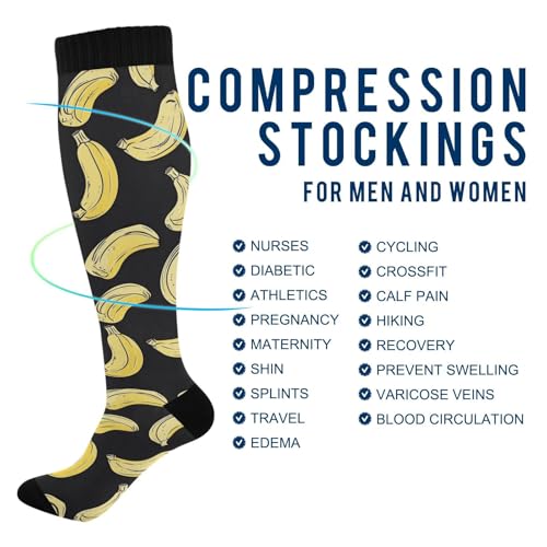 Bananas Compression Socks for Women Men, Circulation Long Knee High Socks Cartoon Fruits Casual Stocking Athletic Tube Sport Sock4