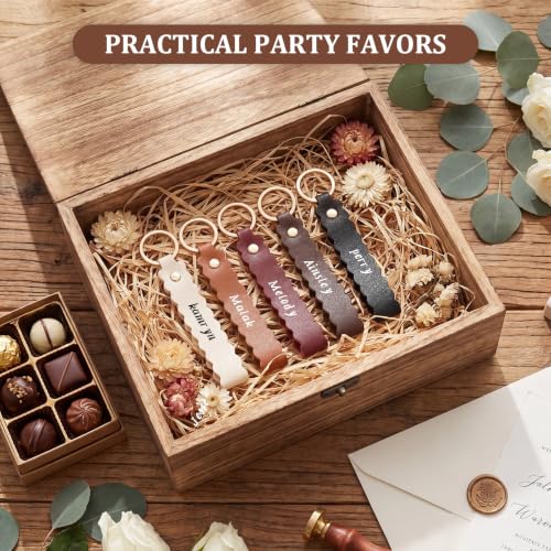 Image of Scalloped PU Leather Keychain Blanks Laser Engraving Blanks Loop Keychain Kit with Key Ring for DIY