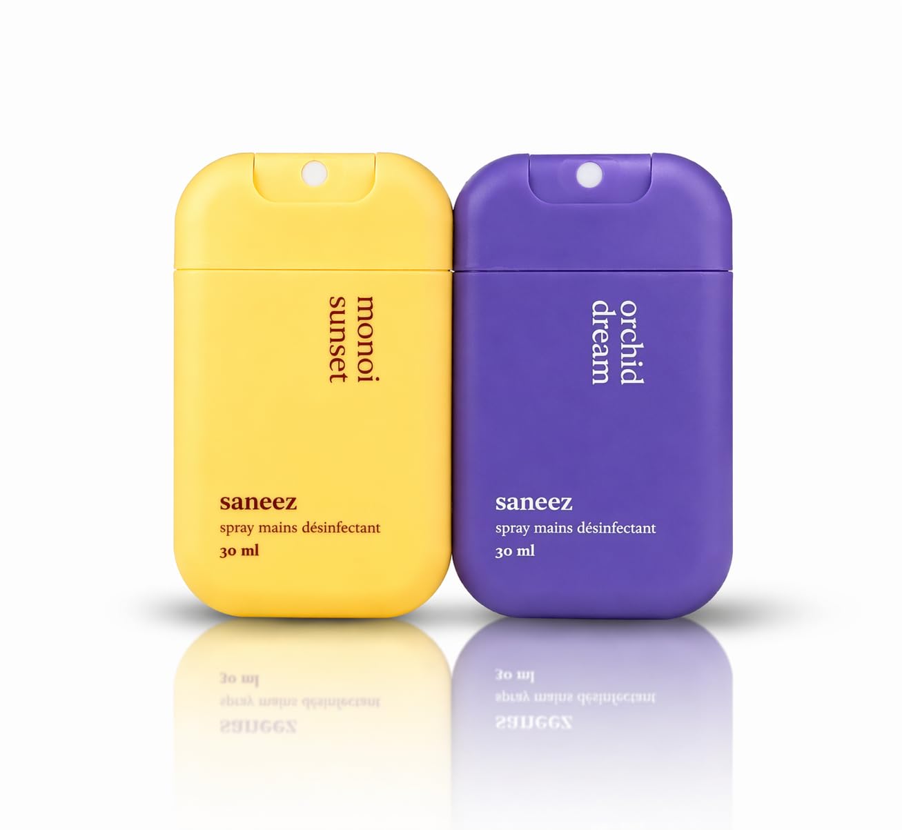 Lot de 2 Sprays Mains Désinfectants 30 ml – Format Pocket – Sans Rinçage – Parfum (Orchid/Monoï) – Gel Hydroalcoolique Portable – Idéal Sac, Voyage & Quotidien
