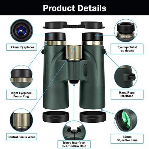 inRobert Fernglas for Erwachsene, 12 x 42 HD Wasserdichtes Nachtsicht Fernglas mit FMC-Objektiv, Koffer und Trageriemen… – Bild 3