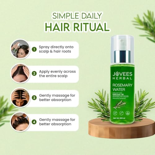 Image of Jovees Herbal Rosemary Water Hair Growth Spray with Follicusan DP (200ml) | Mist Spray for Hair Fall, Strengthens Follicles & Boosts Hair Growth | Adds Shine | Non-Greasy, Lightweight Hair Tonic | For All Hair Types | Reduces Dandruff & Scalp Protection (pack of 2)