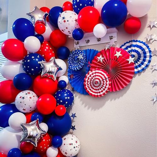 Image of PartyWoo Red White and Blue Balloons, 140 pcs Red White and Royal Blue Balloons Different Sizes Pack of 18 Inch 12 Inch 10 Inch 5 Inch for Balloon Garland as 4th of July Decorations, Party Decorations