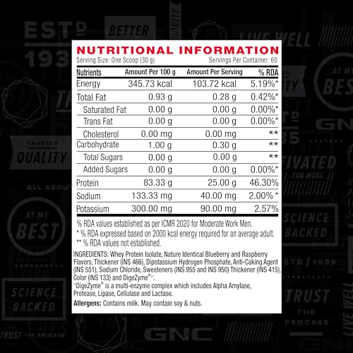 Image of GNC AMP Pure Isolate | 4 lbs | Boosts Performance | Increases Strength & Muscles | DigeZyme For Easy Digestion | Informed Choice Certified | 25g Protein | 5g BCAA | Blueberry